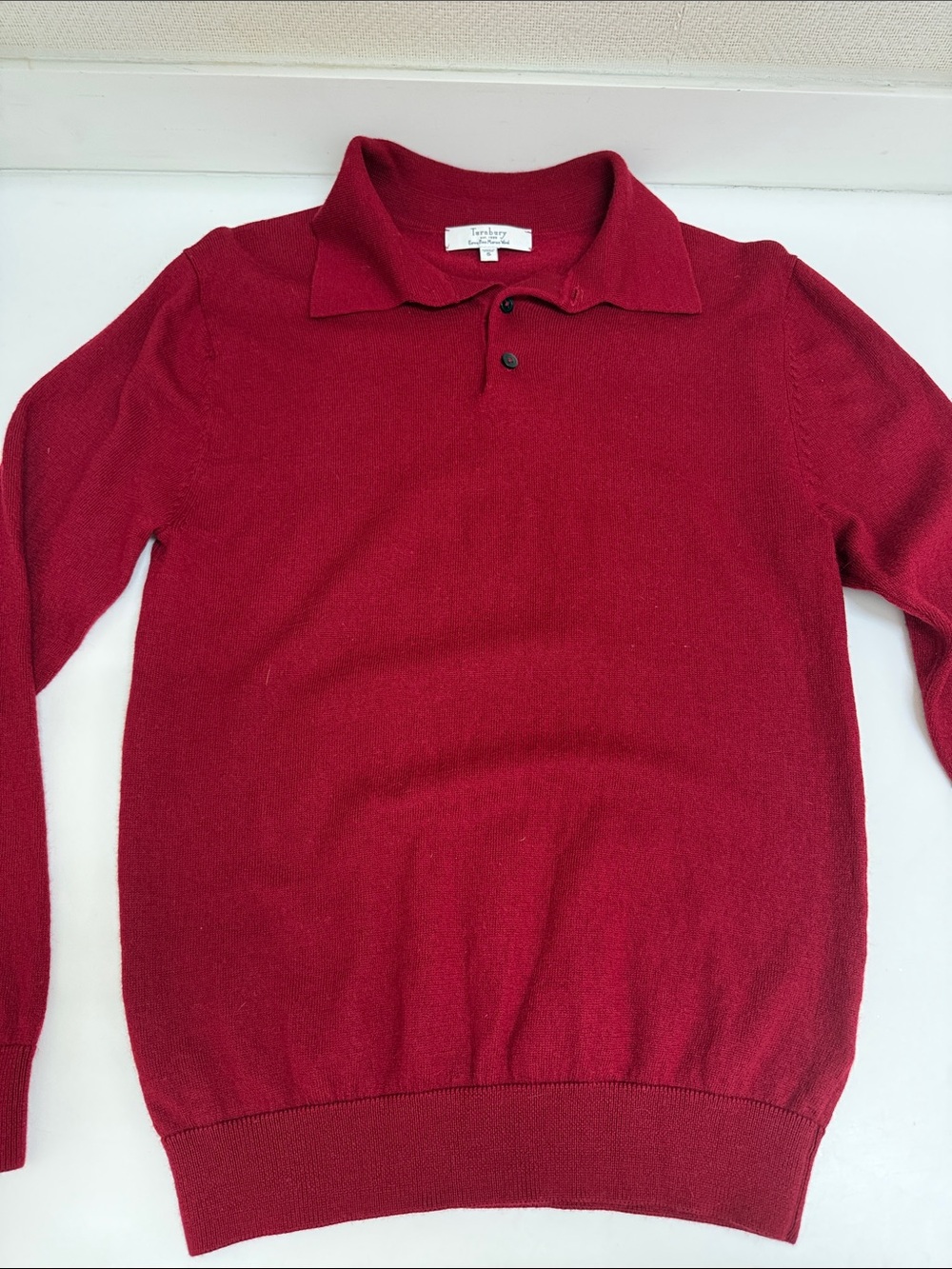 Turnbury Merino Wool Men's Burgundy Polo-Style Sweater